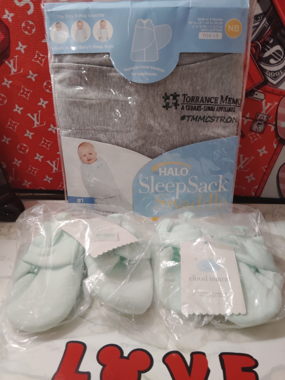 Halo SleepSack Swaddle + Cloud Island Mint Baby Booties - Mint